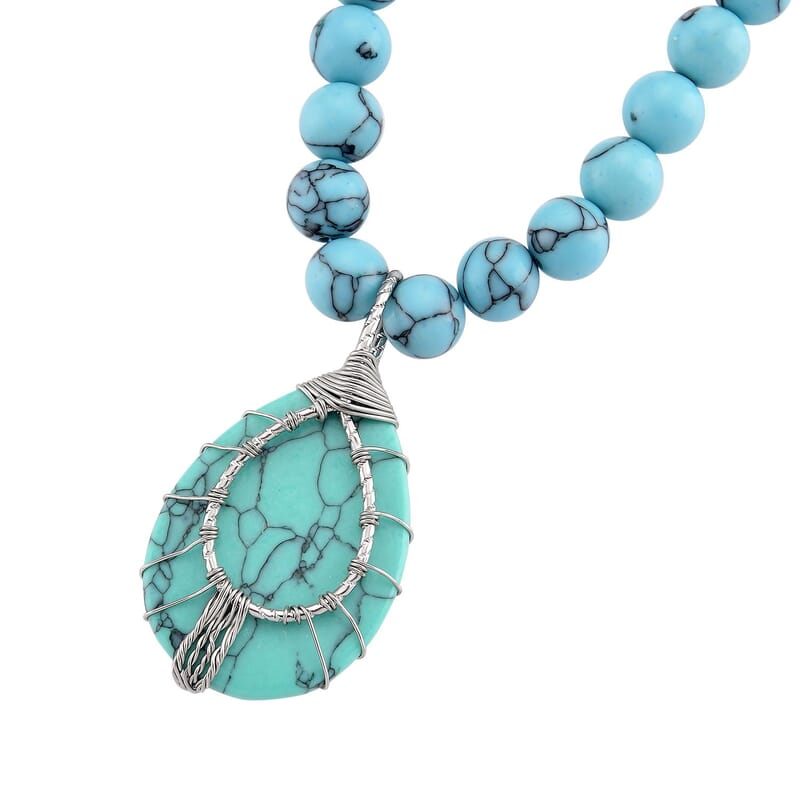 Blue Howlite 230.00 ctw Necklace (Adjustable) in Silvertone