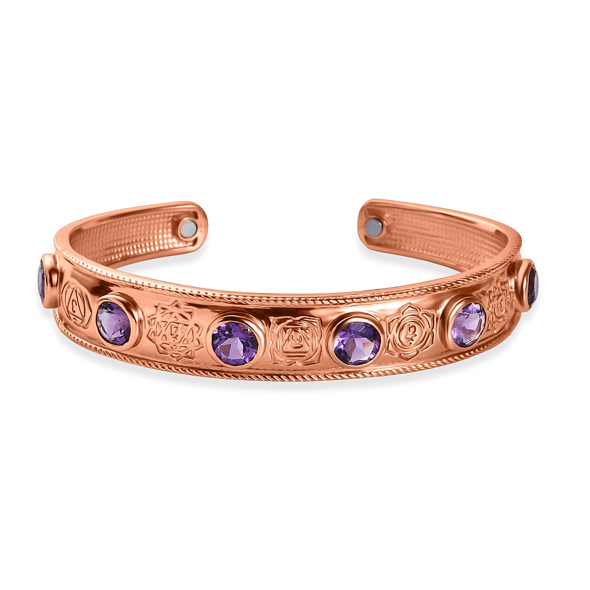African Amethyst 7.25 ctw Cuff Bracelet in 14K RG Over Copper with Magnet (7.25 In) image number 0