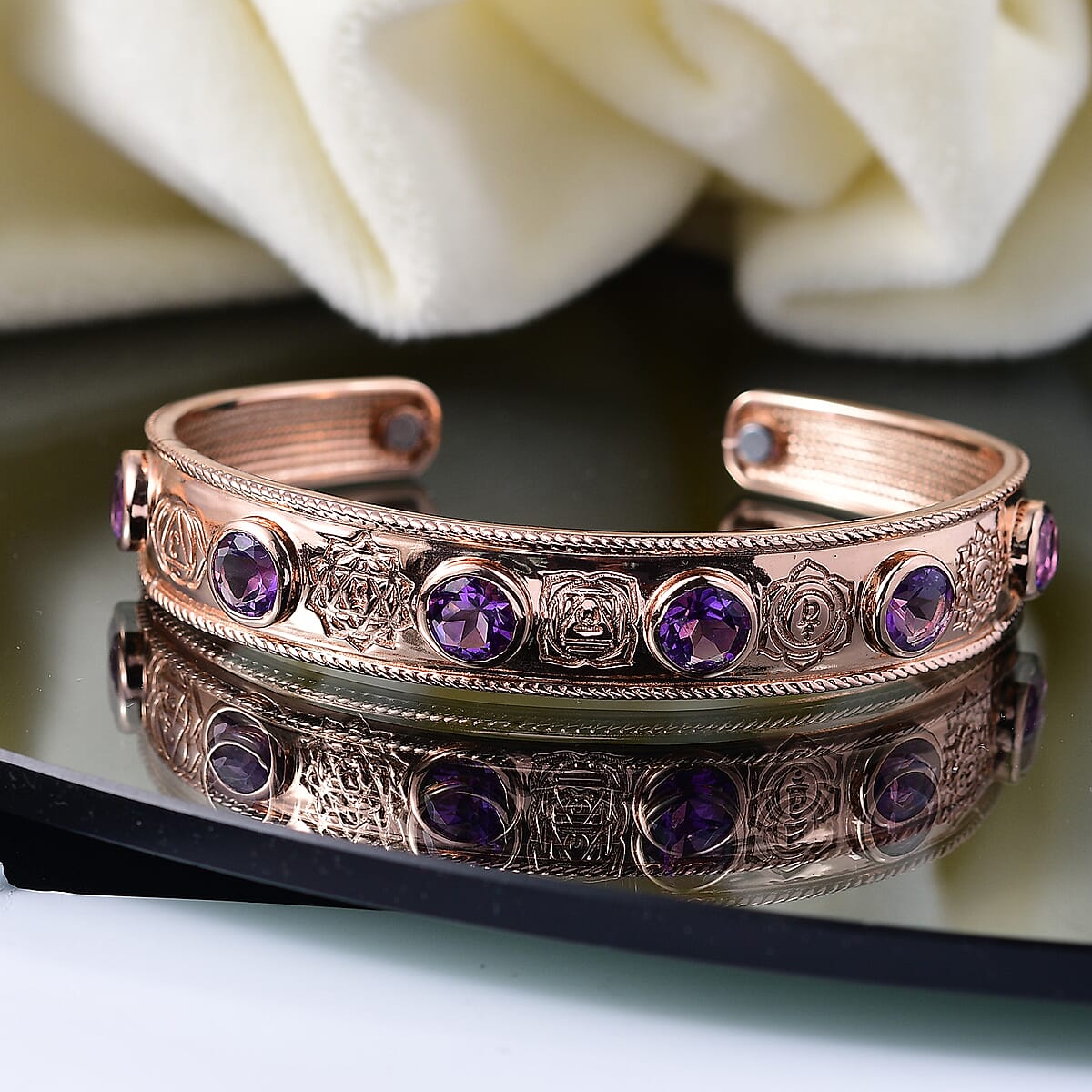 African Amethyst 7.25 ctw Cuff Bracelet in 14K RG Over Copper with Magnet (7.25 In) image number 1