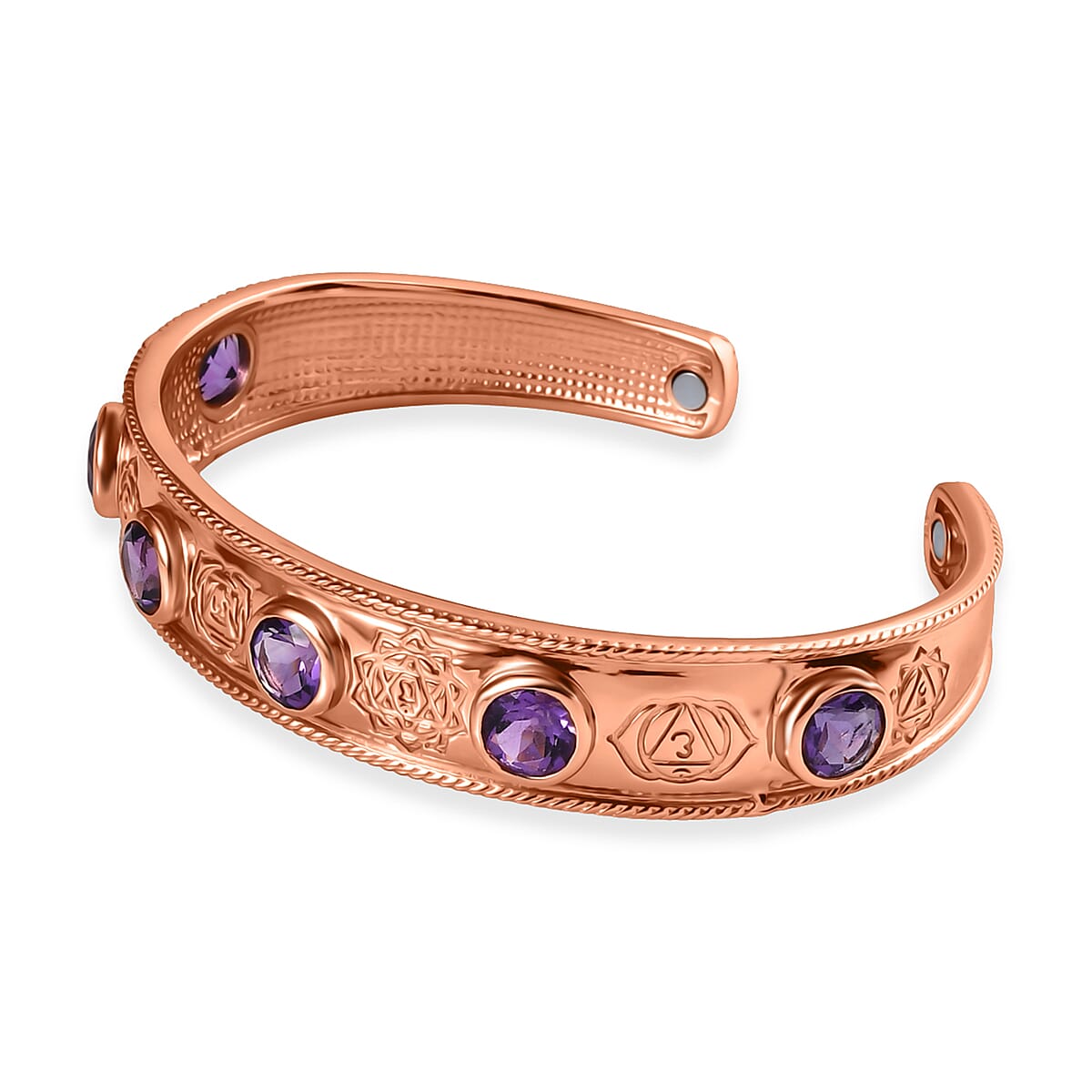 African Amethyst 7.25 ctw Cuff Bracelet in 14K RG Over Copper with Magnet (7.25 In) image number 3