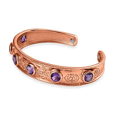African Amethyst 7.25 ctw Cuff Bracelet in 14K RG Over Copper with Magnet (7.25 In)