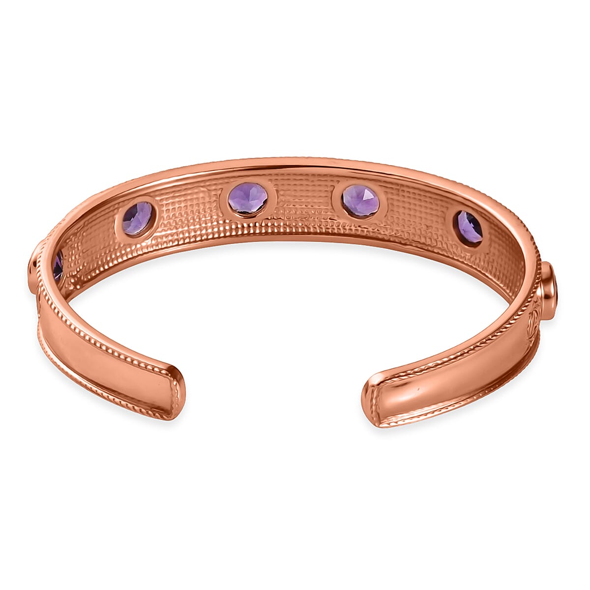 African Amethyst 7.25 ctw Cuff Bracelet in 14K RG Over Copper with Magnet (7.25 In) image number 4