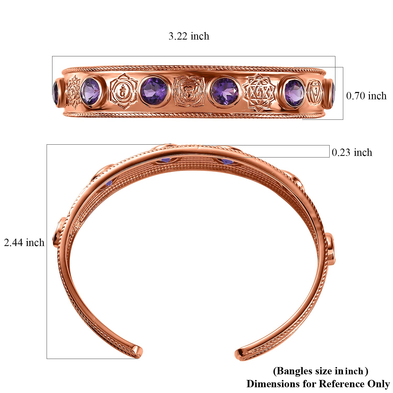 African Amethyst 7.25 ctw Cuff Bracelet in 14K RG Over Copper with Magnet (7.25 In)