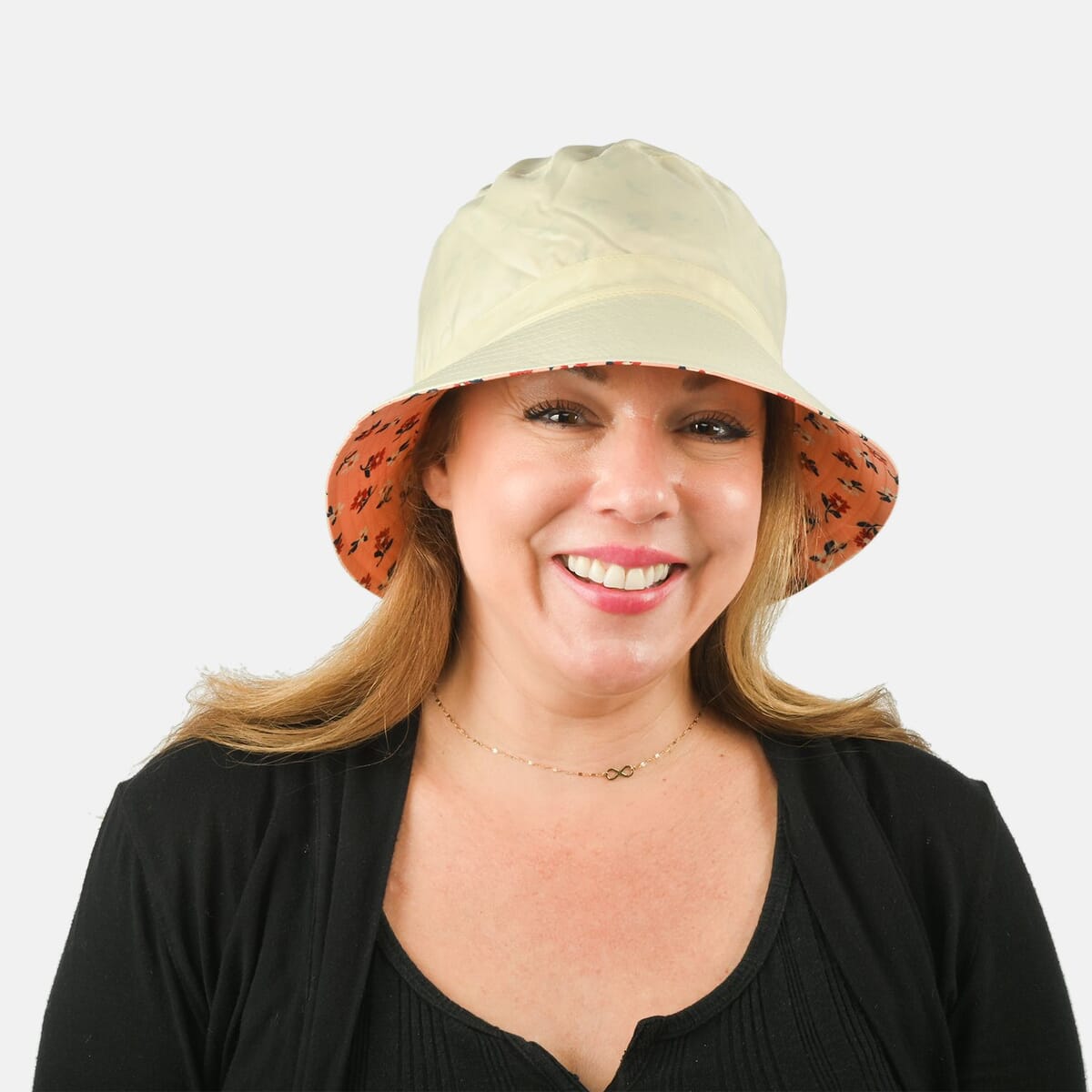 ShedRain Cream and Orange Floral Reversible Bucket Hat image number 2