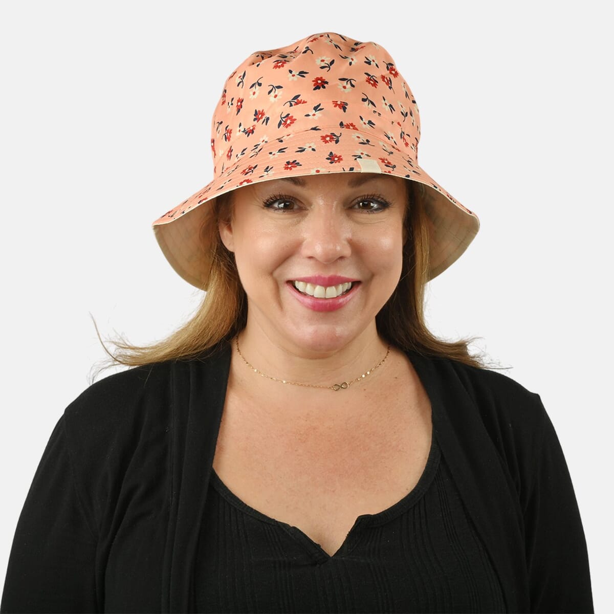 ShedRain Cream and Orange Floral Reversible Bucket Hat image number 5