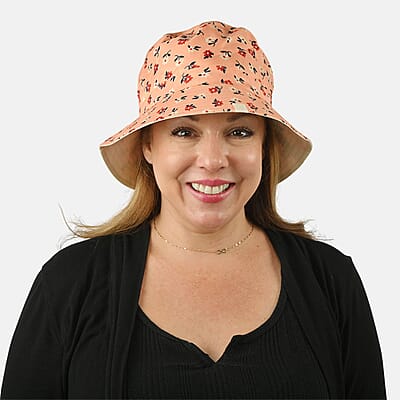 ShedRain Cream and Orange Floral Reversible Bucket Hat
