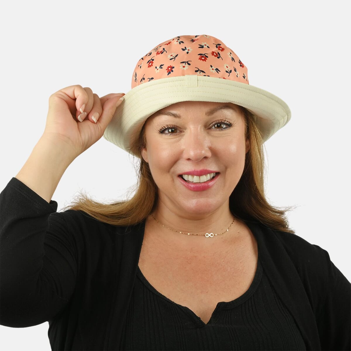 ShedRain Cream and Orange Floral Reversible Bucket Hat image number 7