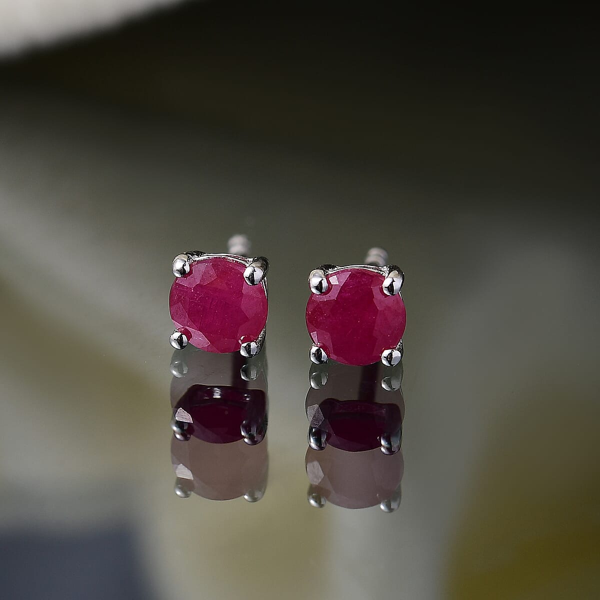 D'Joy Niassa Ruby (FF) 1.60 ctw Earrings in Rhodium Over Sterling Silver image number 1