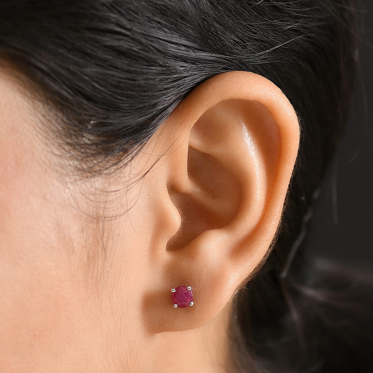 D'Joy Niassa Ruby (FF) 1.60 ctw Earrings in Rhodium Over Sterling Silver image number 2