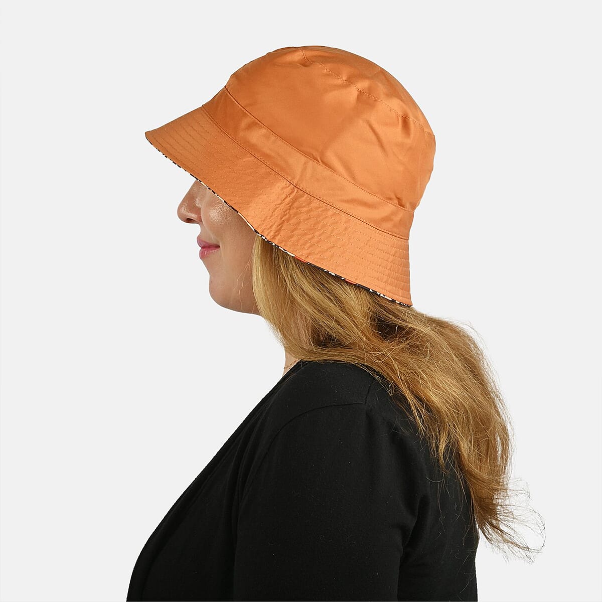 ShedRain Orange and Navy Floral Reversible Bucket Hat image number 3