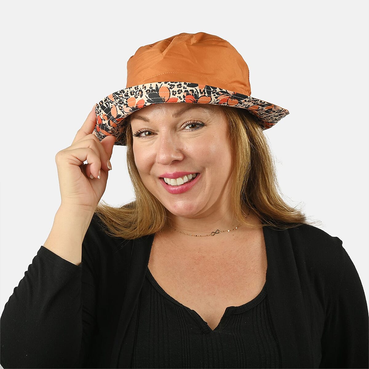 ShedRain Orange and Navy Floral Reversible Bucket Hat image number 4