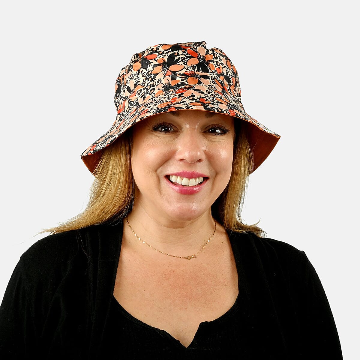 ShedRain Orange and Navy Floral Reversible Bucket Hat image number 5