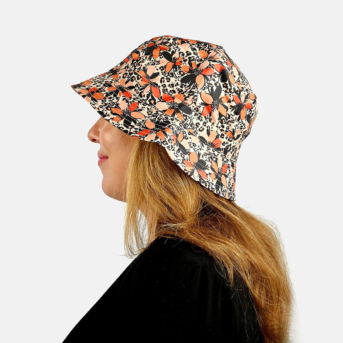 ShedRain Orange and Navy Floral Reversible Bucket Hat image number 6