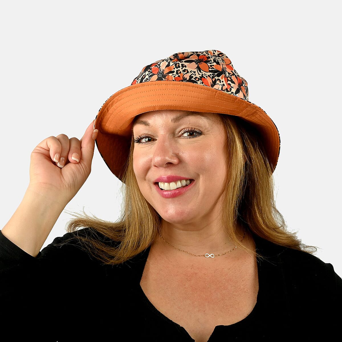 ShedRain Orange and Navy Floral Reversible Bucket Hat image number 7