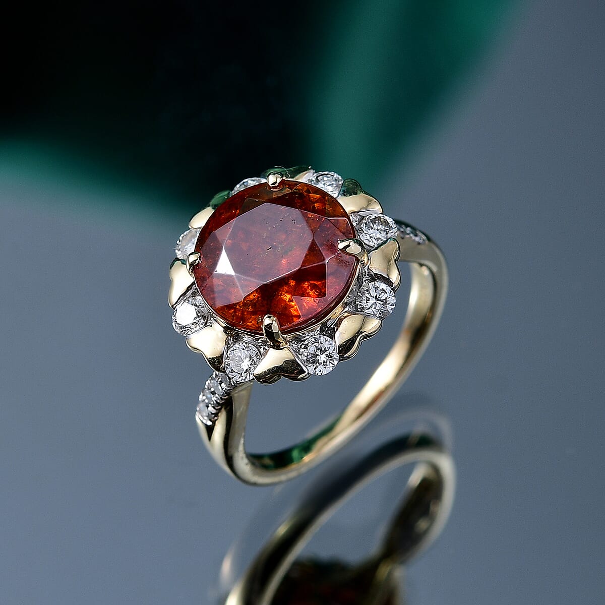 AAA Picos Altos Sphalerite and G-H SI Luxuriant Lab Grown Diamond 7.59 ctw Ring in 10K Yellow Gold (Size 6.0) image number 1