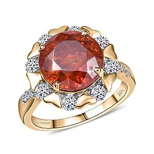 AAA Picos Altos Sphalerite and G-H SI Luxuriant Lab Grown Diamond 7.59 ctw Ring in 10K Yellow Gold (Size 8.0)