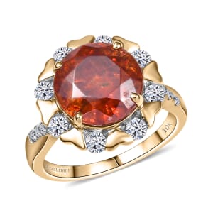 AAA Picos Altos Sphalerite and G-H SI Luxuriant Lab Grown Diamond 7.59 ctw Ring in 10K Yellow Gold (Size 9.0)