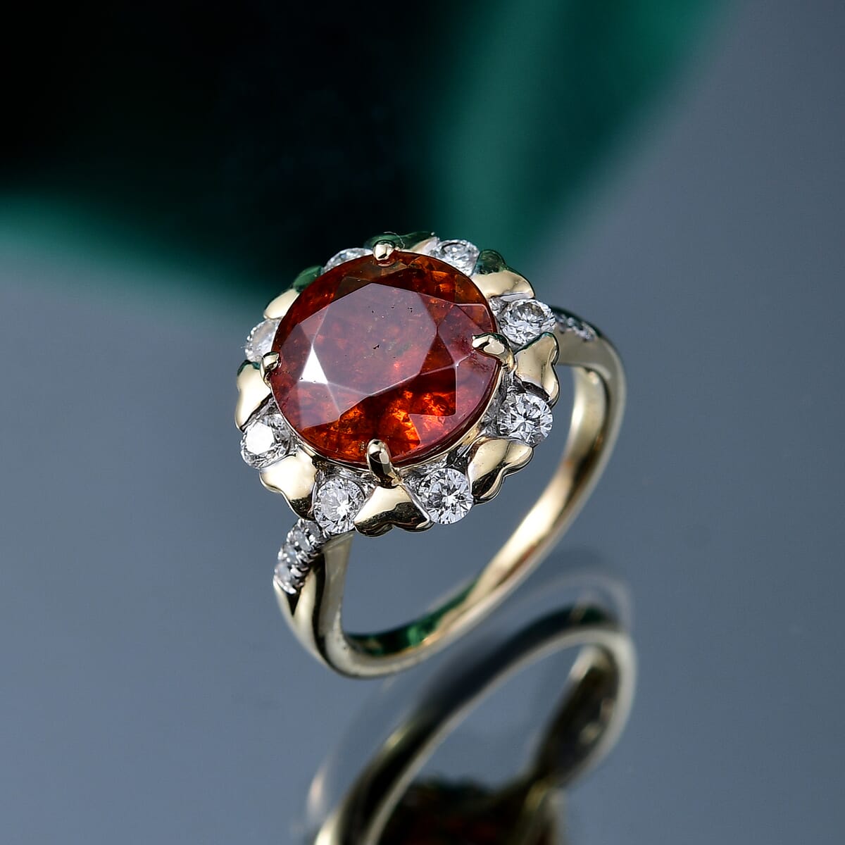 AAA Picos Altos Sphalerite and G-H SI Luxuriant Lab Grown Diamond 7.59 ctw Ring in 10K Yellow Gold image number 1