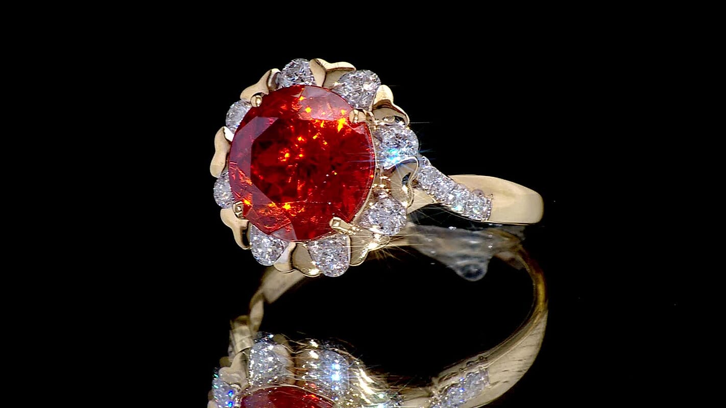 AAA Picos Altos Sphalerite and G-H SI Luxuriant Lab Grown Diamond 7.59 ctw Ring in 10K Yellow Gold