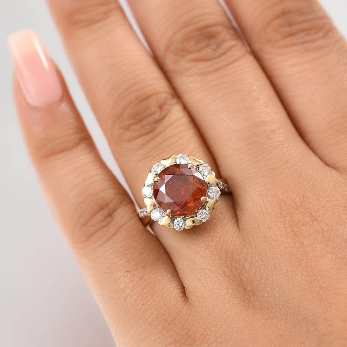AAA Picos Altos Sphalerite and G-H SI Luxuriant Lab Grown Diamond 7.59 ctw Ring in 10K Yellow Gold image number 2