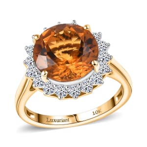 AA LAGOAO Mandarin Citrine and Luxuriant Lab Grown Diamond G-H SI 5.33 ctw Ring in 10K Yellow Gold (Size 10.0)