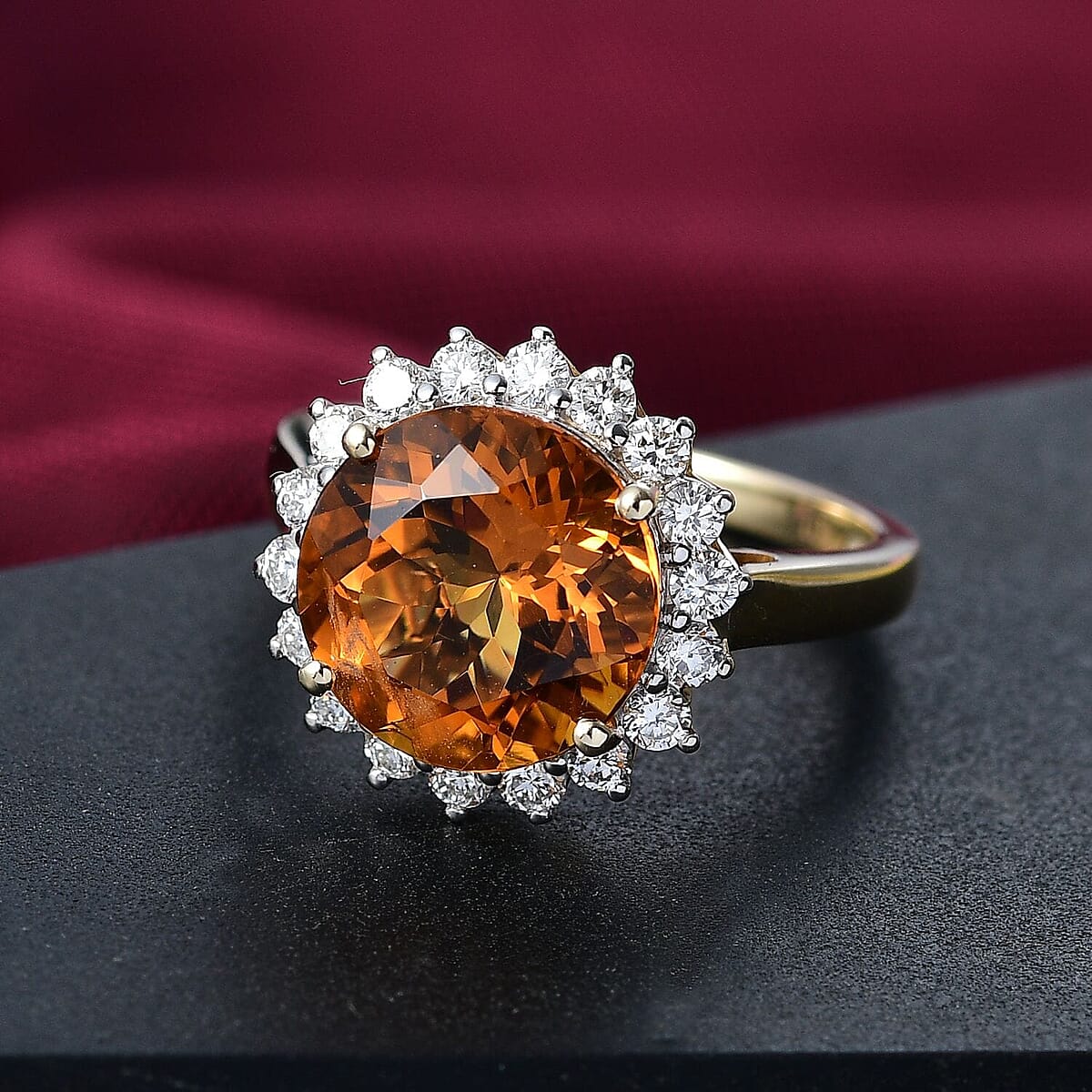 10K Yellow Gold AA LAGOAO Mandarin Citrine, Luxuriant Lab Grown Diamond (G-H, SI) Ring (Size 6.5) 5.33 ctw image number 1
