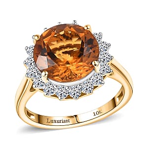 10K Yellow Gold AA LAGOAO Mandarin Citrine, Luxuriant Lab Grown Diamond (G-H, SI) Ring (Size 9.5) 5.33 ctw