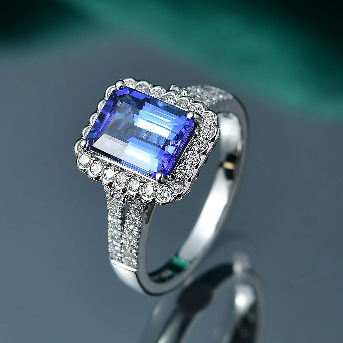 Certified & Appraised Rhapsody AAAA Tanzanite and E-F VS Diamond 3.00 ctw Ring in 950 Platinum (Size 7.0) image number 1