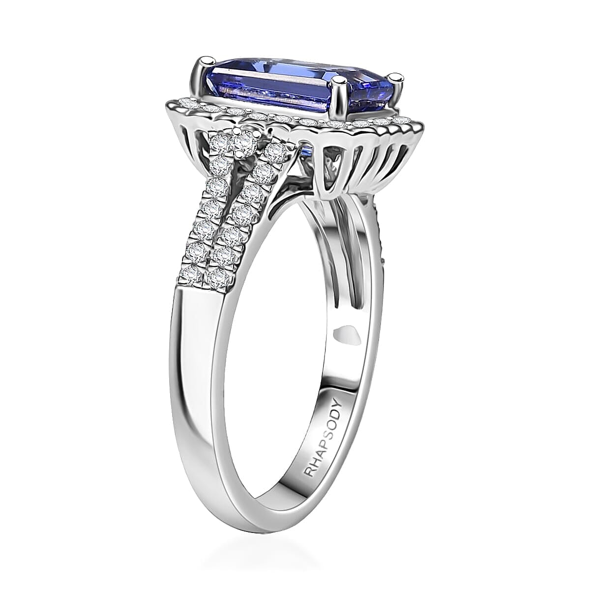 Certified & Appraised Rhapsody AAAA Tanzanite and E-F VS Diamond 3.00 ctw Ring in 950 Platinum (Size 7.0) image number 3