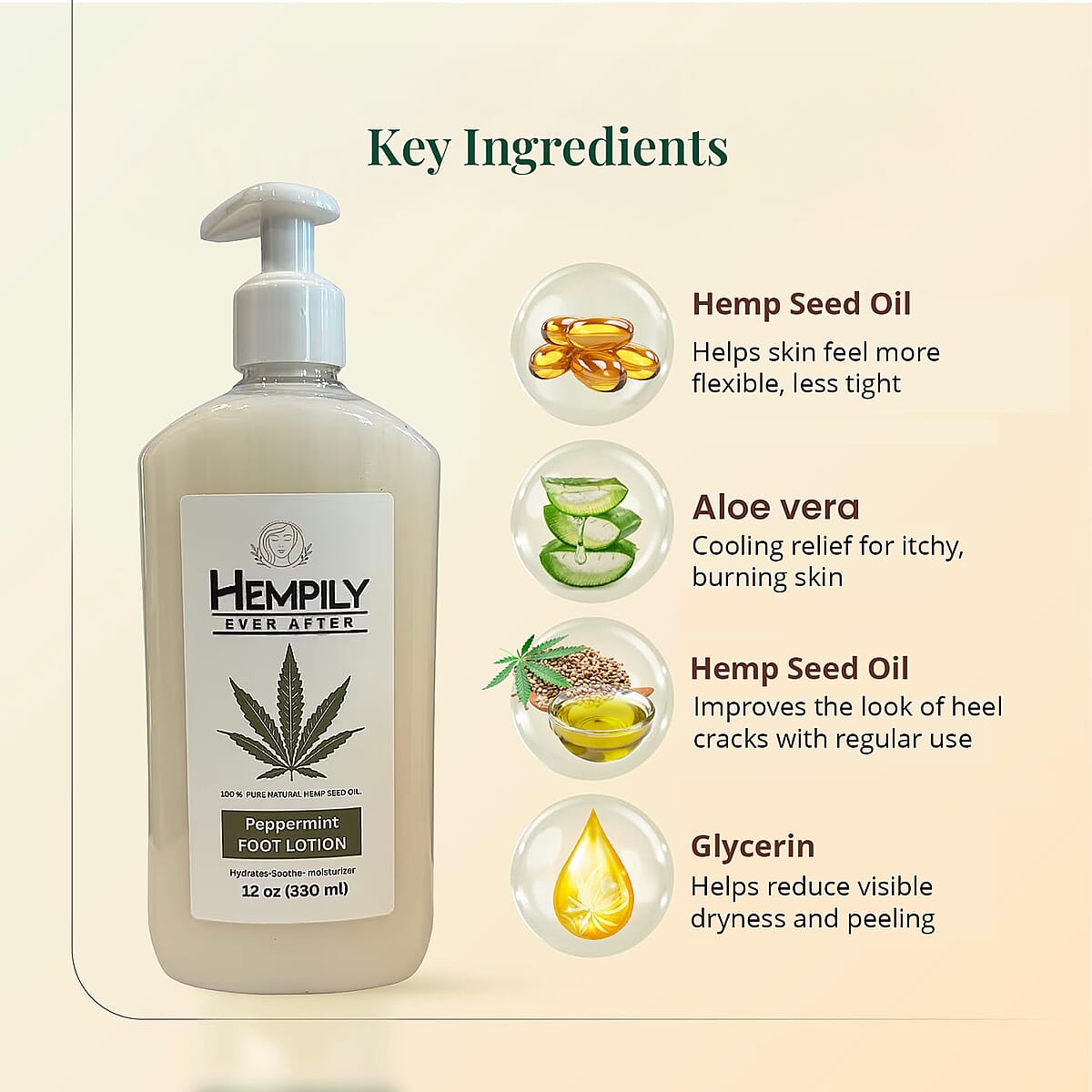 Hempily Ever After Pure Hemp Seed Oil Foot Lotion- Peppermint (12oz) image number 3