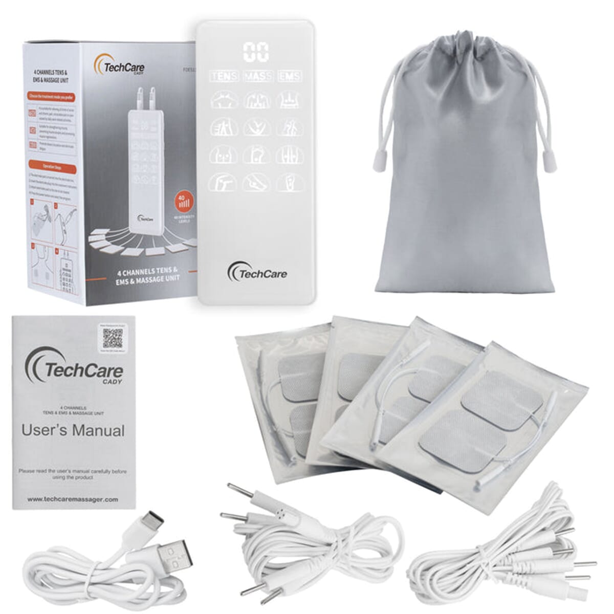 Techcare Massager Tens Machine Unit Device Pulse Massager 4 Channel Rechargeable Muscle Stimulator image number 6