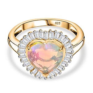 Ethiopian Welo Opal and Moissanite 2.45 ctw Ring in Vermeil Yellow Gold Over Sterling Silver (Size 10)