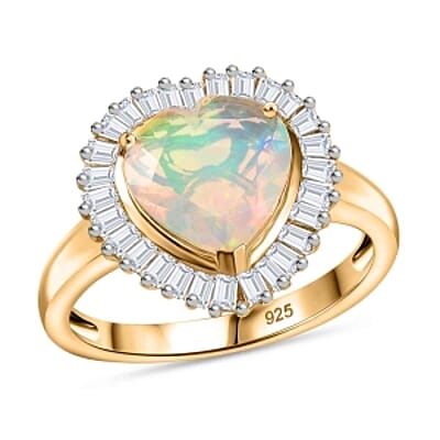 Ethiopian Welo Opal and Moissanite 2.45 ctw Ring in Vermeil Yellow Gold Over Sterling Silver (Size 10)