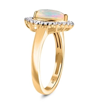 Ethiopian Welo Opal and Moissanite 2.45 ctw Ring in Vermeil Yellow Gold Over Sterling Silver (Size 10)