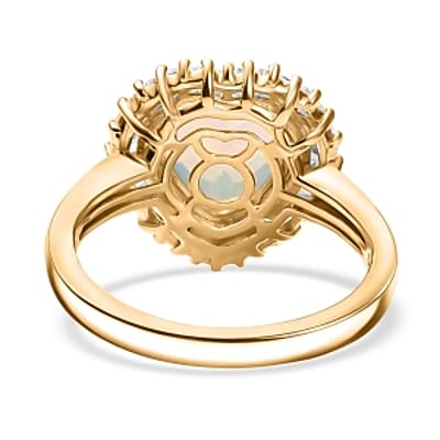Ethiopian Welo Opal and Moissanite 2.45 ctw Ring in Vermeil Yellow Gold Over Sterling Silver (Size 10)