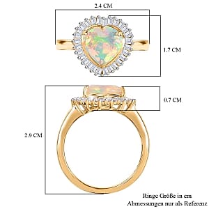 Ethiopian Welo Opal and Moissanite 2.45 ctw Ring in Vermeil Yellow Gold Over Sterling Silver (Size 10)