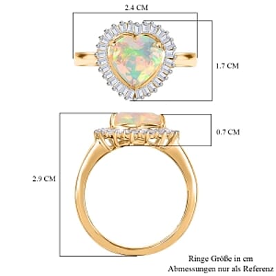Ethiopian Welo Opal and Moissanite 2.45 ctw Ring in Vermeil Yellow Gold Over Sterling Silver (Size 10)