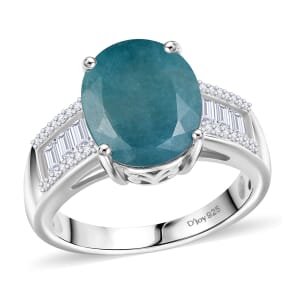 D'Joy Premium Grandidierite and Moissanite 6.00 ctw Stairs to Heaven Ring in Rhodium Over Sterling Silver (Size 10.0)
