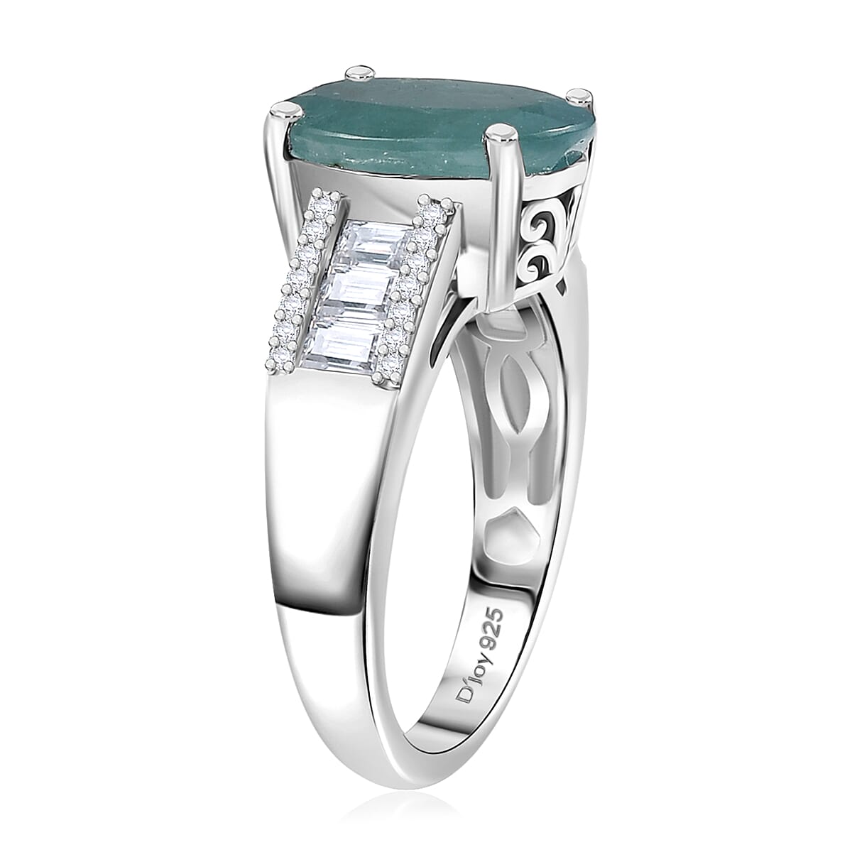 D'Joy Premium Grandidierite and Moissanite 6.00 ctw Stairs to Heaven Ring in Rhodium Over Sterling Silver (Size 10.0)