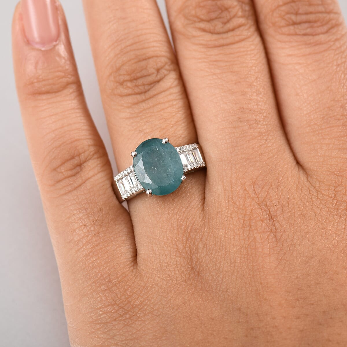 D'Joy Premium Grandidierite and Moissanite 6.00 ctw Stairs to Heaven Ring in Rhodium Over Sterling Silver (Size 6.0) image number 2