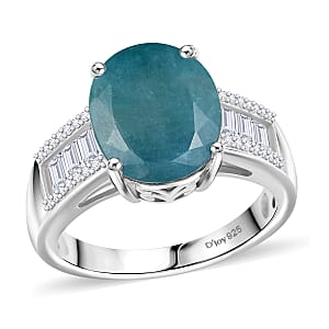 D'Joy Premium Grandidierite and Moissanite 6.00 ctw Stairs to Heaven Ring in Rhodium Over Sterling Silver (Size 7.0)