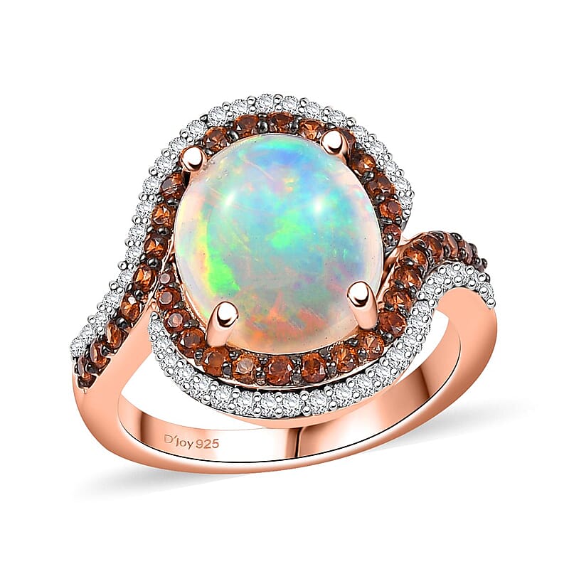 D'Joy Premium Ethiopian Welo Opal and Multi Gemstone 4.30 ctw Galaxy Universe Ring in 18K Vermeil Rose Gold Over Sterling Silver (Size 10.0)