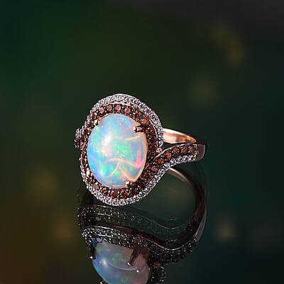 D'Joy Premium Ethiopian Welo Opal and Multi Gemstone 4.30 ctw Galaxy Universe Ring in 18K Vermeil Rose Gold Over Sterling Silver (Size 10.0)