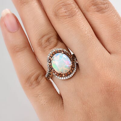 D'Joy Premium Ethiopian Welo Opal and Multi Gemstone 4.30 ctw Galaxy Universe Ring in 18K Vermeil Rose Gold Over Sterling Silver (Size 10.0)