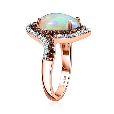 D'Joy Premium Ethiopian Welo Opal and Multi Gemstone 4.30 ctw Galaxy Universe Ring in 18K Vermeil Rose Gold Over Sterling Silver (Size 10.0)