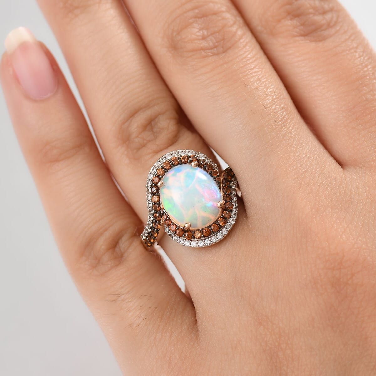 D'Joy Premium Ethiopian Welo Opal and Multi Gemstone 4.30 ctw Ring in 18K Vermeil Rose Gold Over Sterling Silver (Size 5.0) image number 2