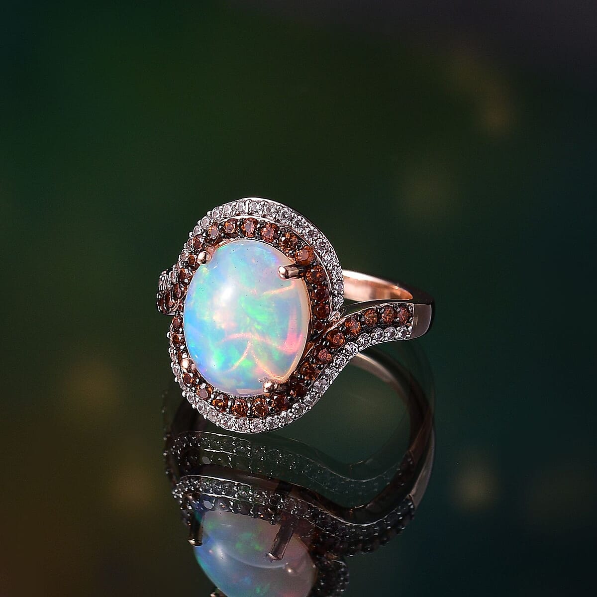 D'Joy Premium Ethiopian Welo Opal and Multi Gemstone 4.30 ctw Galaxy Universe Ring in 18K Vermeil Rose Gold Over Sterling Silver (Size 7.0) image number 1