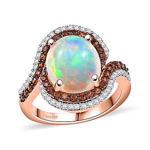 D'Joy Premium Ethiopian Welo Opal and Multi Gemstone 4.30 ctw Galaxy Universe Ring in 18K Vermeil Rose Gold Over Sterling Silver (Size 8.0)