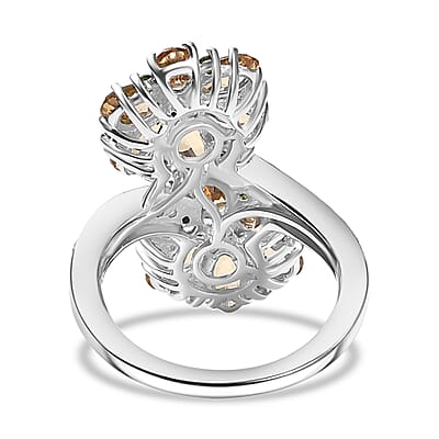 D'Joy Premium Tanzania Yellow Zircon and Multi Gemstone 4.70 ctw Blossom Bypass Ring in Rhodium Over Sterling Silver (Size 10.0)