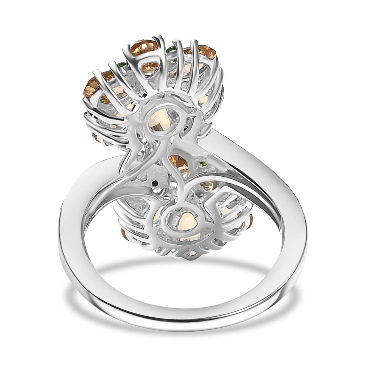 D'Joy Premium Tanzania Yellow Zircon and Multi Gemstone 4.70 ctw Blossom Bypass Ring in Rhodium Over Sterling Silver (Size 5.0) image number 4